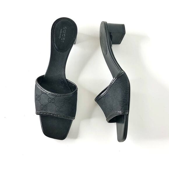 Gucci Retro Vintage Monogram Low Heel Slip On Mules Sandals 6.5 - Picture 1 of 12